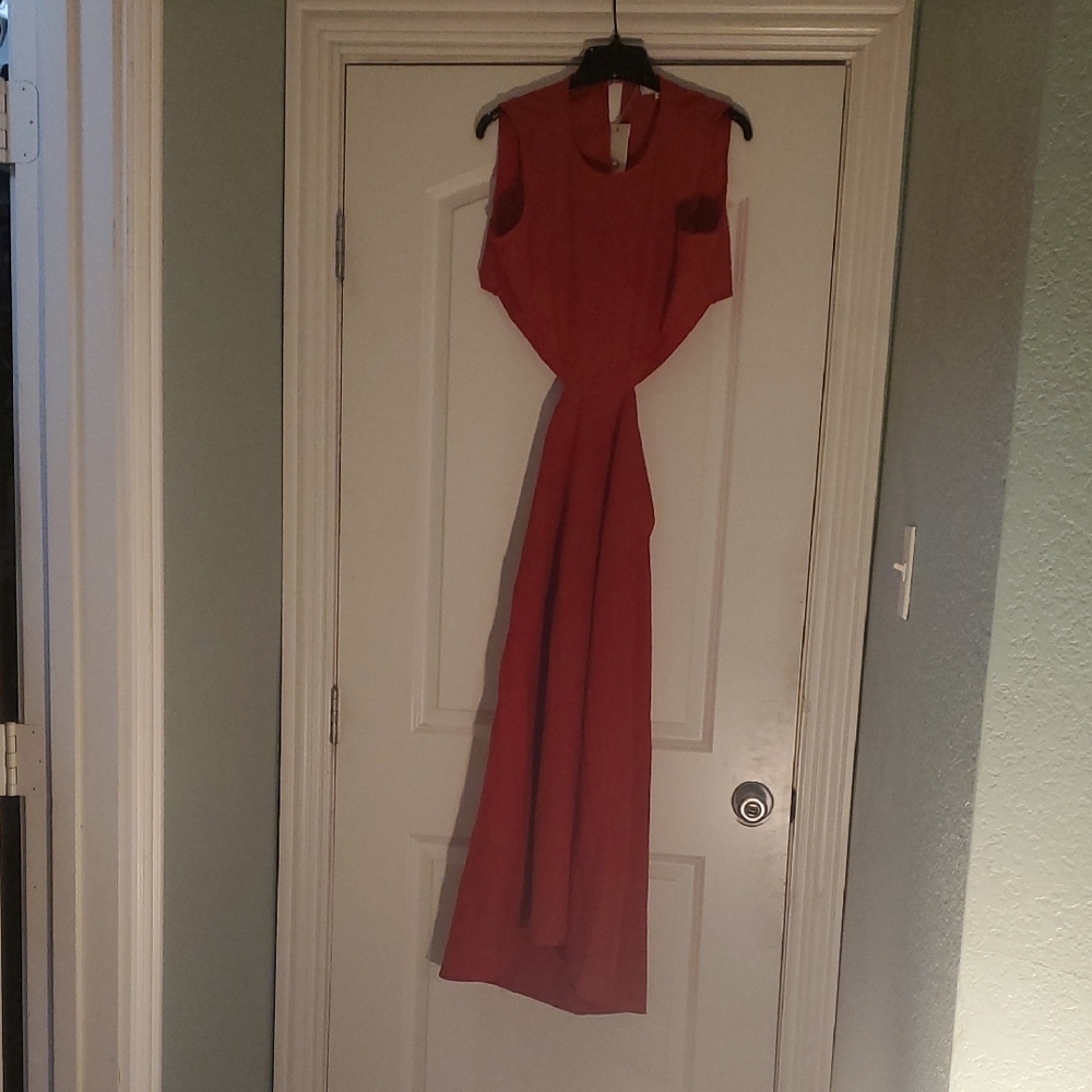 RIHOAS Red Sleeveless Maxi Dress with Draped Waist